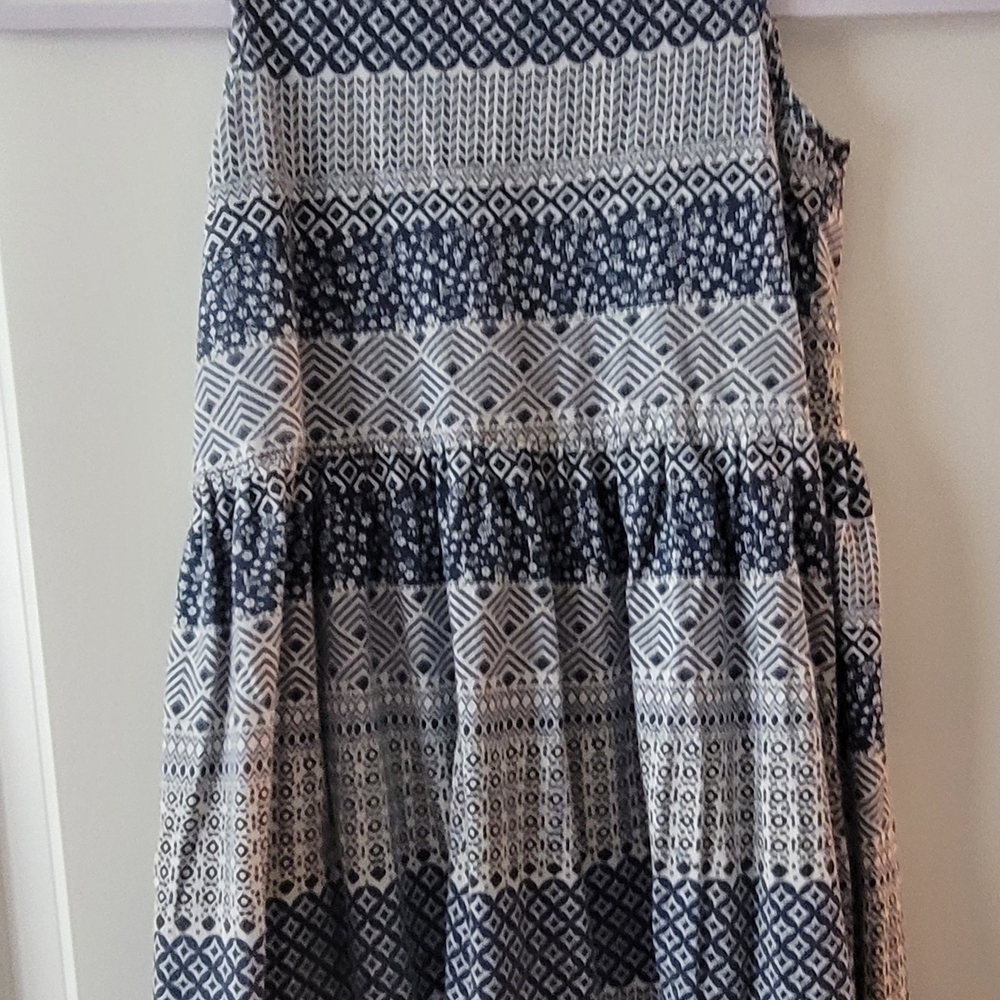 H&M Blue and White Smocked A-Line Midi Skirt